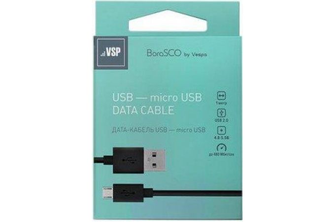 Кабель USB - MicroUSB BoraSCO (20549) 2A (черный) 2м (витой)