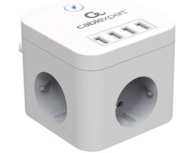 Сетевой фильтр с USB заряд. Cablexpert Cube CUBE-3-U4-W-1.5 белый, 3 розетки, 10А, 4хUSB, 1.5м