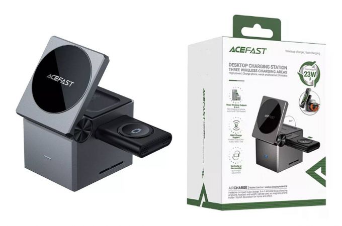 Беспроводное зарядное устройство ACEFAST E18 Rudik's Cube 3-in-1 Wireless Charging holder metal (Серый)
