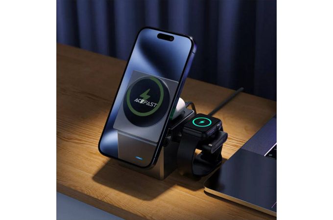 Беспроводное зарядное устройство ACEFAST E18 Rudik's Cube 3-in-1 Wireless Charging holder metal (Серый)