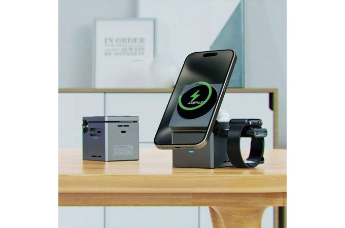 Беспроводное зарядное устройство ACEFAST E18 Rudik's Cube 3-in-1 Wireless Charging holder metal (Серый)