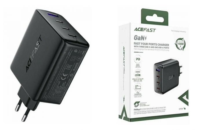 Сетевое зарядное устройство ACEFAST A94 PD100W GaN (3*USB-C+USB-A) (Черный)