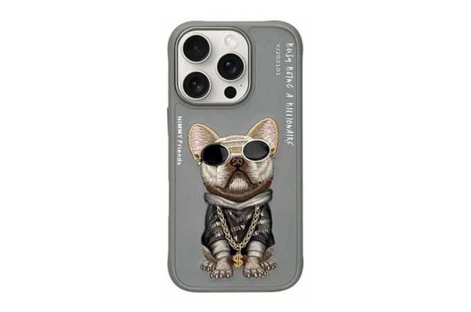 Чехол для iPhone 16 pro Nimmy Пес в очках (серый)