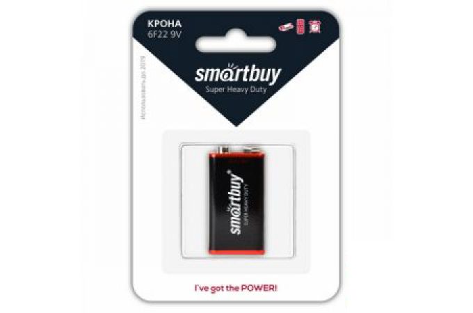 Батарейка солевая Smartbuy 6F22 / Крона 9V BL1 блистер цена за 1 шт (SBBZ-9V01B)