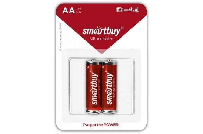 Батарейка алкалиновая Smartbuy LR6/AA BL2 цена за блистер 2 шт (SBBA-2A02B)