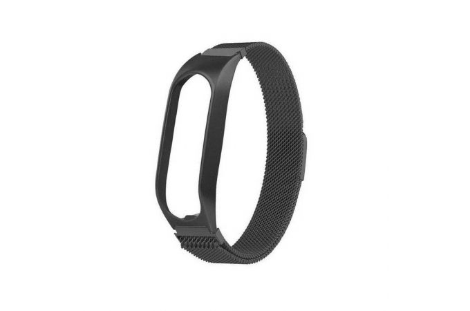 Браслет металлический для XIAOMI MI Band 4 (Миланское плетение)  цвет черный