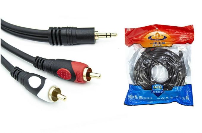 Кабель аудио Jack 3,5 - 2 RCA (папа - папа) 5 м черный (TRS203)