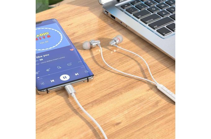 Наушники вакуумные проводные HOCO M90 штекер Type-C (серебристый)