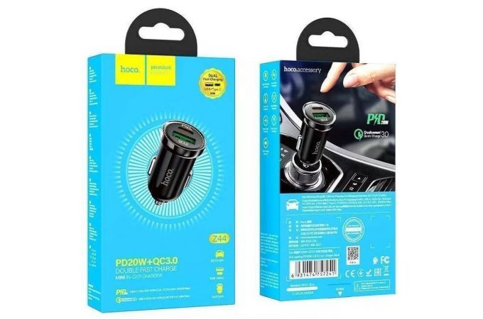 Автомобильное зарядное устройство АЗУ USB + USB-C HOCO Z44 Leading PD20W+QC3.0 (черный)