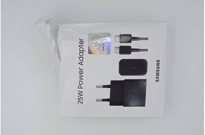 Сетевое зарядное устройство USB-C + кабель Type-C 5A Samsung PD25W (or.)  (черный) Super Fast Charge EPT2510NBEGEU (УЦЕНКА! МЯТАЯ УПАКОВКА)