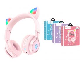 Наушники мониторные беспроводные HOCO W39 Cat ear kids wireless headphones Bluetooth (розовый)