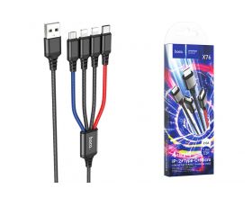 Кабель USB 4 в 1 HOCO X76 lightning/Lightning/Micro/Type-C (красно/синий) 1м