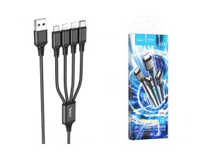 Кабель USB 4 в 1 HOCO X76 lightning/Lightning/Micro/Type-C (черный) 1м