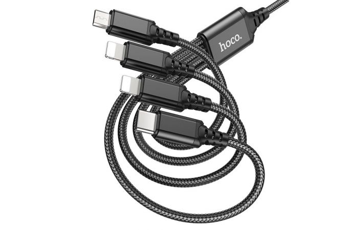 Кабель USB 4 в 1 HOCO X76 lightning/Lightning/Micro/Type-C (черный) 1м