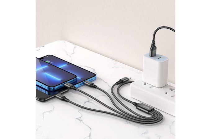 Кабель USB 4 в 1 HOCO X76 lightning/Lightning/Micro/Type-C (черный) 1м