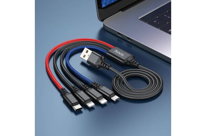 Кабель USB 4 в 1 HOCO X76 lightning/Lightning/Micro/Type-C (черный) 1м