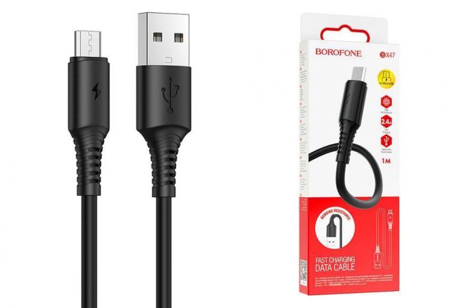 Кабель USB - MicroUSB BOROFONE BX47 2,4A (черный) 1м