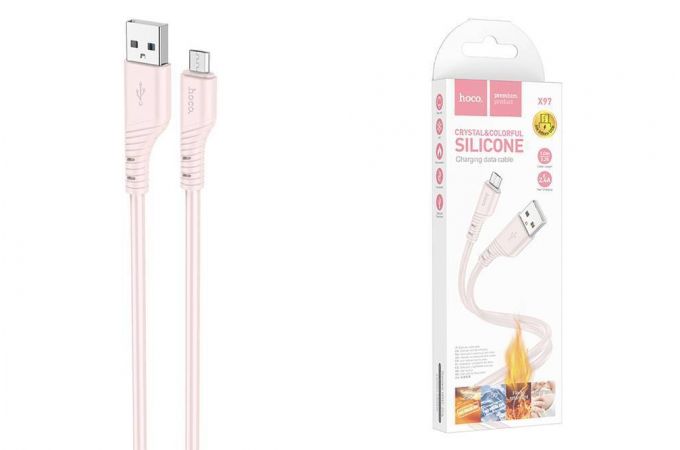 Кабель USB - MicroUSB HOCO X97 (светло-розовый) 1м силиконовый