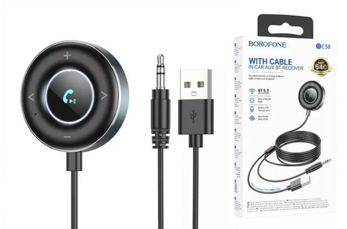 Bluetooth адаптер для автомагнитолы BOROFONE BC58 Gamble Bluetooth Car Receiver c AUX 3.5 mm входом (кабель)