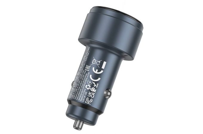 Автомобильное зарядное устройство АЗУ USB + USB-C HOCO Z57B Glorious 63W dual-port digital display PD45W+QC3.0 (серый)