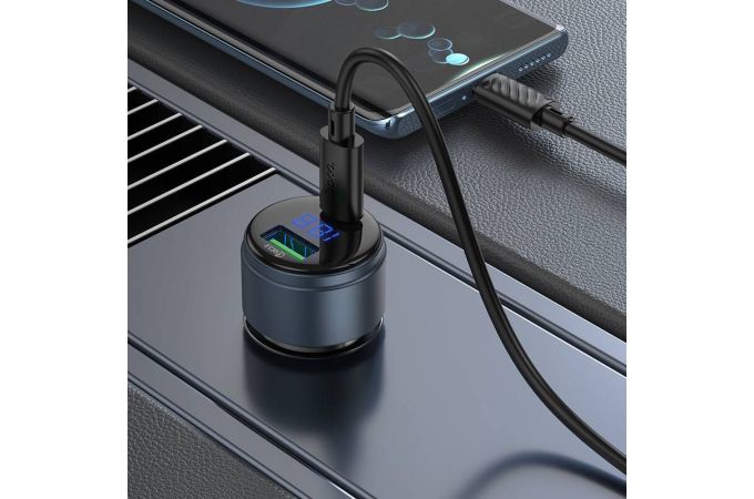 Автомобильное зарядное устройство АЗУ USB + USB-C HOCO Z57B Glorious 63W dual-port digital display PD45W+QC3.0 (серый)