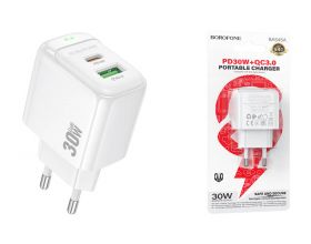 Сетевое зарядное устройство USB + USB-C BOROFONE BAS45A Potential PD30W+QC3.0 (белый)