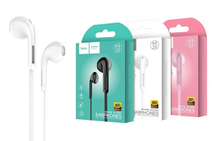 Наушники вакуумные проводные HOCO M39 Rhyme sound earphones with microphone (белый)