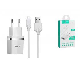 Сетевое зарядное устройство USB + кабель MicroUSB HOCO C11 1000mAh (белый)