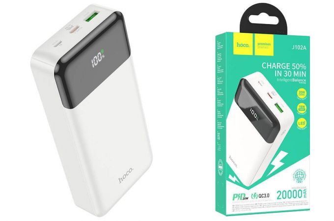 Универсальный дополнительный аккумулятор Power Bank HOCO J102A PD20W + QC3.0 (20000 mAh) (белый)