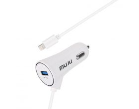 Автомобильное зарядное устройство АЗУ USB + кабель Lightning MUJU MJ-C08 (5B,3100mA) (белый)