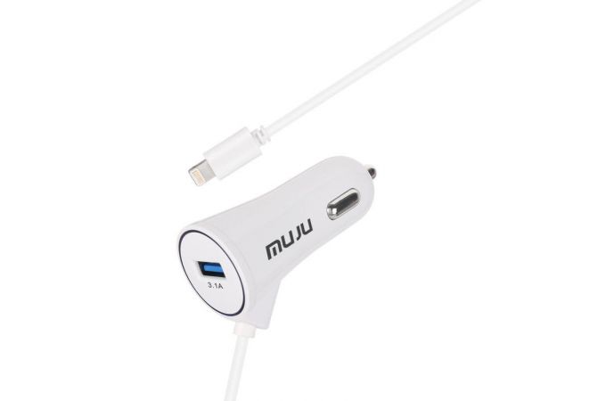 Автомобильное зарядное устройство АЗУ USB + кабель Lightning MUJU MJ-C08 (5B,3100mA) (белый)