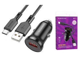 Автомобильное зарядное устройство АЗУ USB + кабель Type-C Borofone BZ18 QC3.0 (черный)