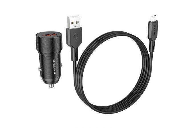 Автомобильное зарядное устройство АЗУ USB + кабель MicroUSB BOROFONE BZ19A  QC3.0 (черный)