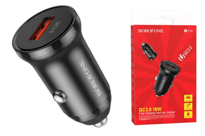 Автомобильное зарядное устройство АЗУ USB BOROFONE BZ18 power single port QC3.0 (черный)