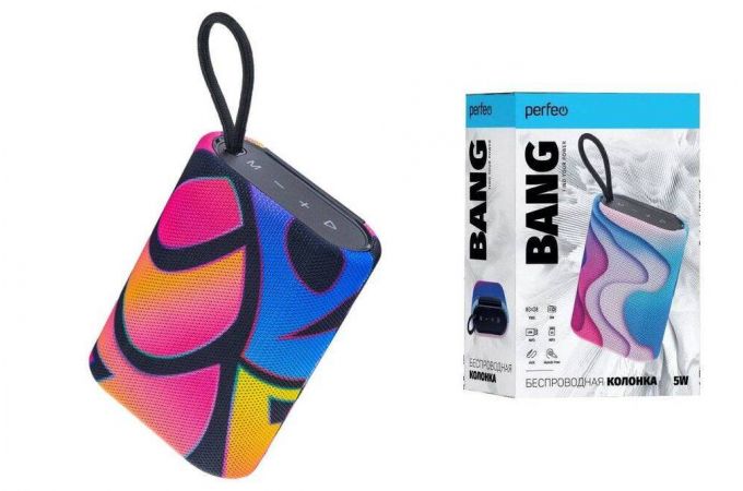 Портативная беспроводная колонка Perfeo "BANG" FM, MP3 microSD/USB, AUX, TWS, HF мощность 5Вт, 1200mAh, граффити