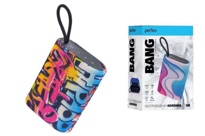 Портативная беспроводная колонка Perfeo "BANG" FM, MP3 microSD/USB, AUX, TWS, HF мощность 5Вт, 1200mAh, хип хоп