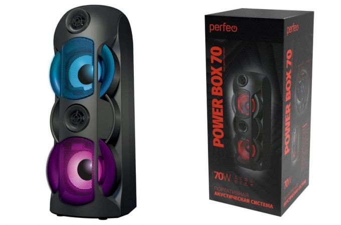 Активная напольная акустика Perfeo ”Power Box 70” EQ,USB, microSD, AUX, FM, MIC, TWS черная