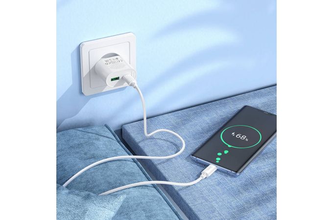 Сетевое зарядное устройство USB + USB-C HOCO C109A (PD20W+QC3.0) Fighter PD20W+QC3.0 (белый)