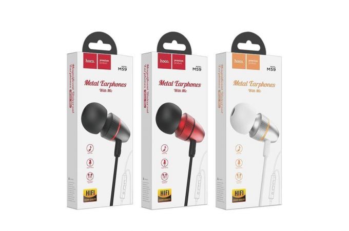 Наушники вакуумные проводные HOCO M59 Magnificent universal earphones (красный)