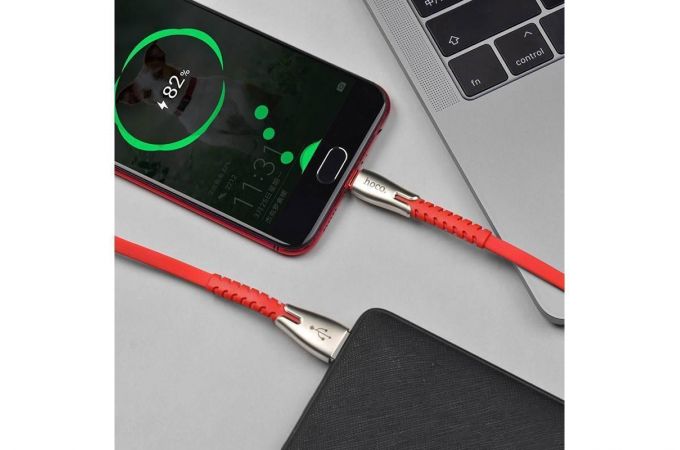 Кабель USB - MicroUSB HOCO U58 2,4A (красный) 1,2м (усиление сгиба)