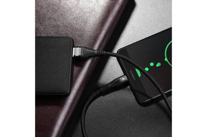 Кабель USB - USB Type-C HOCO U58, 2,4A (черный) 1,2м (в оплетке, с усилением сгиба)