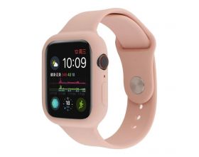 Ремешок силиконовый с бампером для Apple Watch 44 мм цвет розовый песок