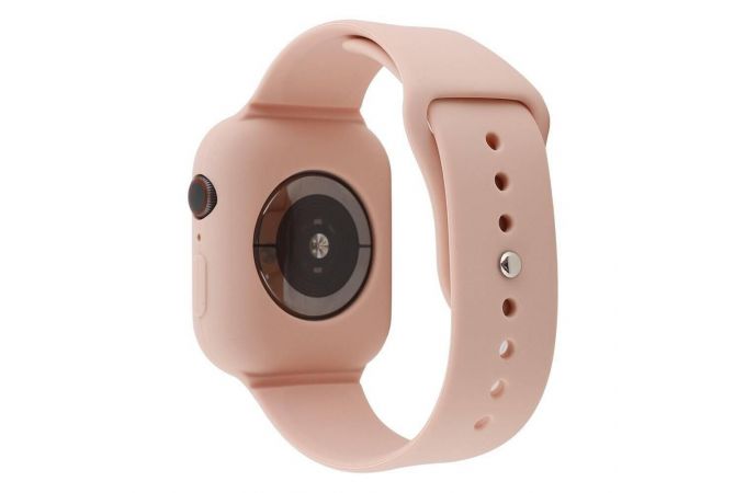 Ремешок силиконовый с бампером для Apple Watch 44 мм цвет розовый песок