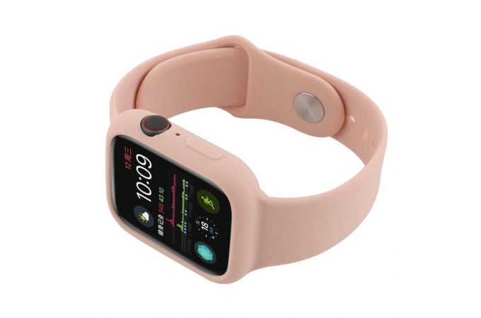 Ремешок силиконовый с бампером для Apple Watch 44 мм цвет розовый песок