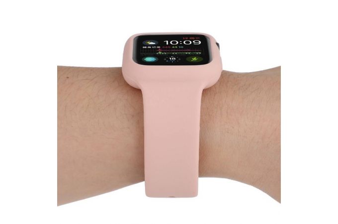 Ремешок силиконовый с бампером для Apple Watch 44 мм цвет розовый песок