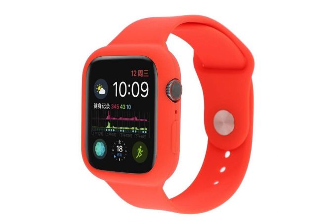 Ремешок силиконовый с бампером для Apple Watch 44 мм цвет красный