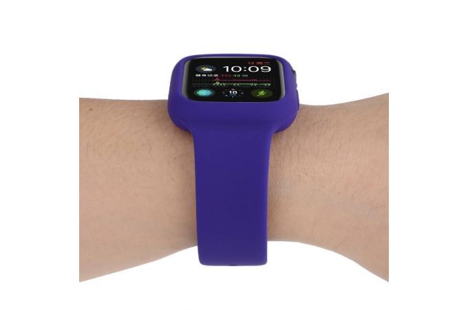Ремешок силиконовый с бампером для Apple Watch 44 мм цвет ультрамарин