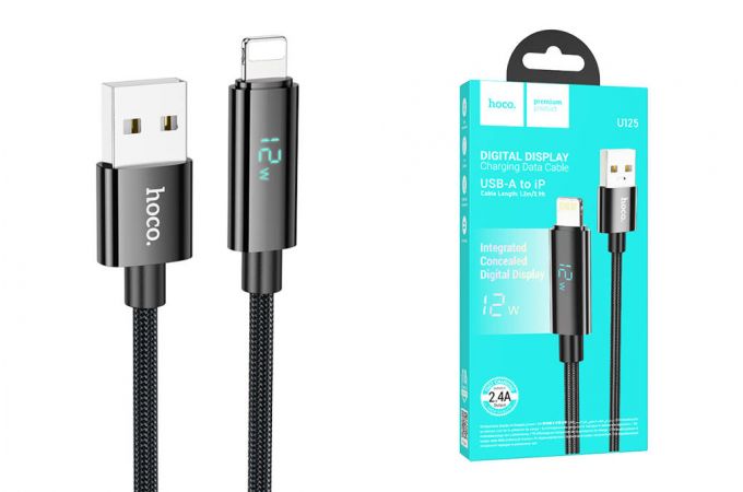 Кабель USB - Lightning HOCO U125  Benefit charging data cable with display (черный) 1,2м