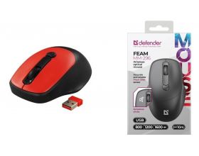 Мышь беспроводная Defender Feam MM-296 красный 800-1600 dpi /сенсор Pixart3065/бесшумные кнопки