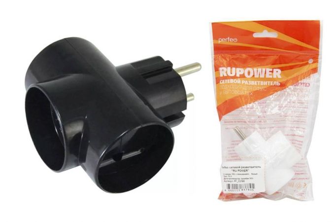 Сетевой разветвитель Perfeo "RU POWER'' 3 гнезда, 16А, 3гн/з (TC-3) PF_C3781 (черный)